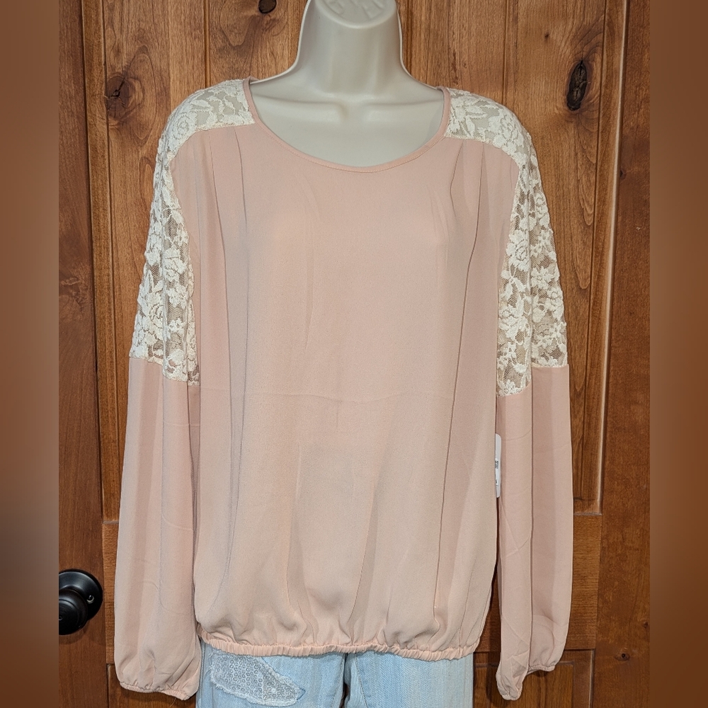 Charming Charlie Peach Lace Sleeve Blouse